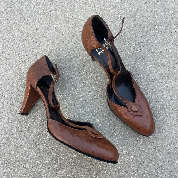 Stuart Weitzman Brown Leather Heels - Picture 1 of 4